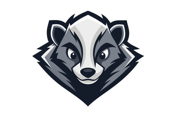 A stylized badger head in monochrome tones presents a captivating, symmetrical, and modern look