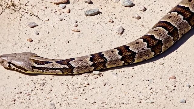 Majestic Python Snake Crawling on Sandy Ground, Wildlife Close-Up