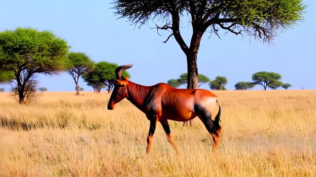 Majestic Red Lechwe Antelope in African Savanna