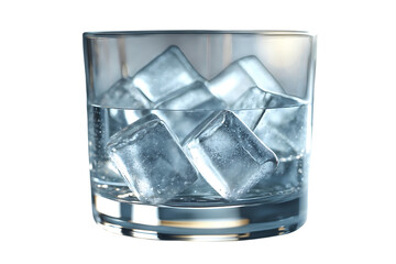 A glass filled with water and several ice cubes