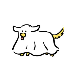 シーツお化けの仮装をした犬