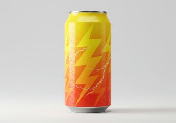 Fototapeta premium Refreshing cold energy drink can with lightning bolt design isolated on white background