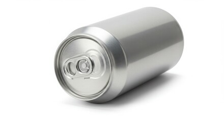 Unbranded silver aluminum beverage can with pull tab isolated on white background
