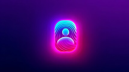 Vibrant neon sign in retrofuturistic style with electric blue and pink glow neon