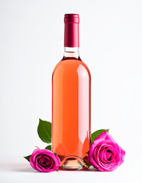 Bottle of rose wine on white background. Alcoholic beverage. Tasty drink.