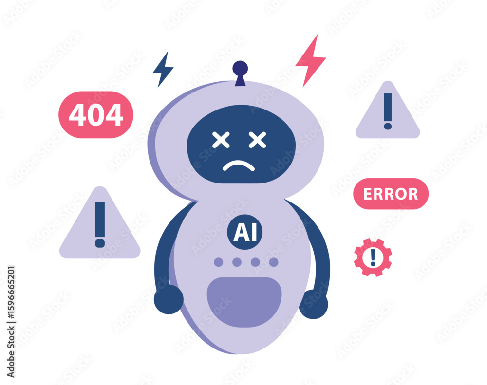 Poster ai error concept. artificial intelligence system is under maintenance and repair.robot that is error
