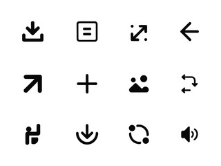 Set of common interface icons, Download, Zoom In, Left Arrow, Up Arrow, Plus, and more Design Transportation Icon with white background