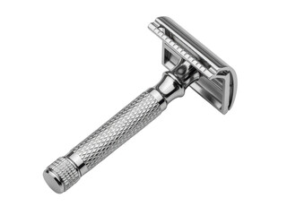 Classic metal safety razor isolated on white
