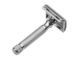 Classic metal safety razor isolated on white
