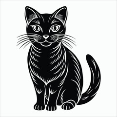 Fototapeta premium Black and white vector illustration of a cute domestic cat portrait