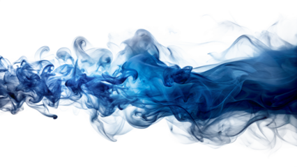Abstract blue smoke swirls and flows dynamically across a transparent background, creating an ethereal and artistic pattern