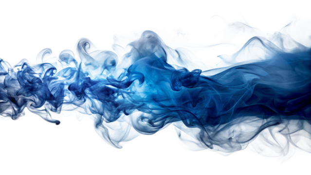 Abstract blue smoke swirls and flows dynamically across a transparent background, creating an ethereal and artistic pattern