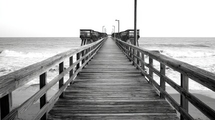 Obraz premium Long Pier Extending to the Ocean Black and White Seascape