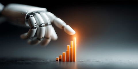 Robotic Hand Interacting With Illuminated Data Chart in Dark Analytical Environment