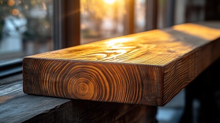 Wooden window sill, rich in warm tones