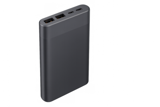 Sleek and portable power bank featuring multiple charging ports, ideal for keeping devices powered on the go