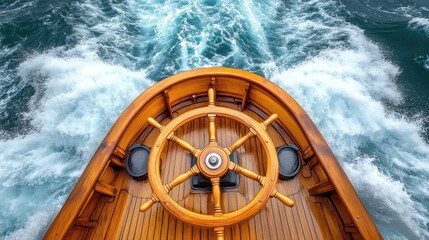 Wooden ship's helm, waves