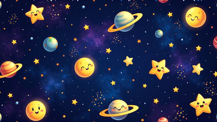 Fototapeta premium Cosmic Starry Emoji Night Pattern