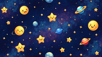Cosmic Starry Emoji Night Pattern