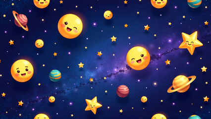 Fototapeta premium Cosmic Starry Emoji Night Pattern
