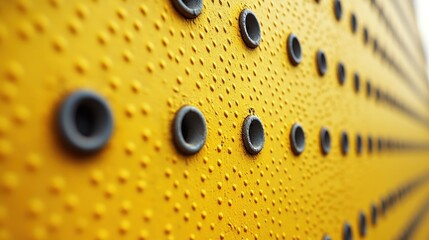Yellow metal panel with circular holes