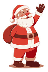 Cute Cartoon Santa Claus with Gift Sack in Vector Illustration Style.