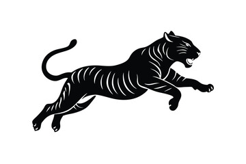 Fototapeta premium Black tiger jumping silhouette with white stripes on white background vector illustration