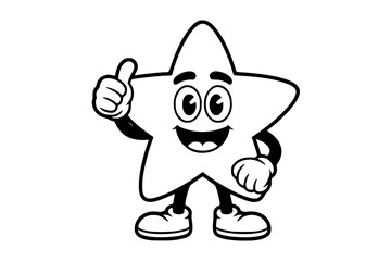 Thumbs-Up Star Character – Bold Minimalist Vector Line Art for Apparel and Vinyl Cutting Generative ai 
