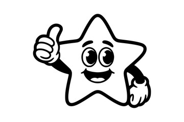 Thumbs-Up Star Character – Bold Minimalist Vector Line Art for Apparel and Vinyl Cutting Generative ai 