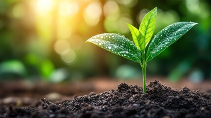 Young sprout emerging from soil