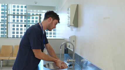 Doctor washing hands in hospital slow motion - Powered by Adobe