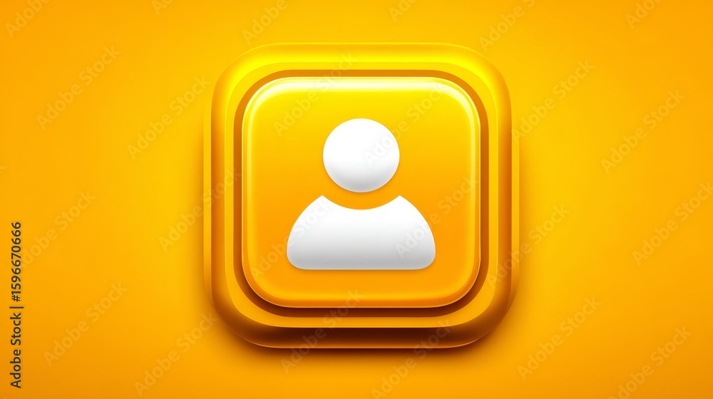 Poster vibrant yellow button with person icon for user profile and contact interface design