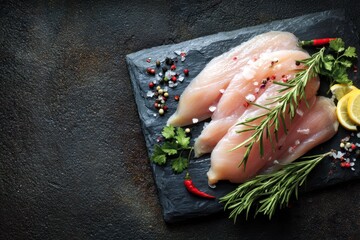 Raw Chicken Breast with Herbs and Spices