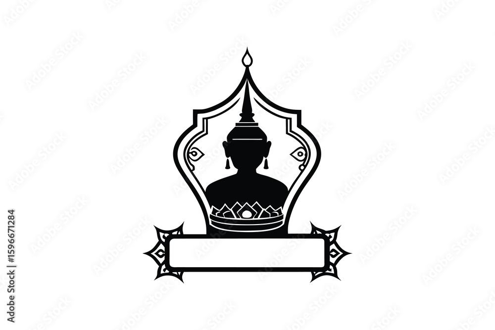 Fototapete elegant thai buddha silhouette with decorative frame and text box for customization and design proje