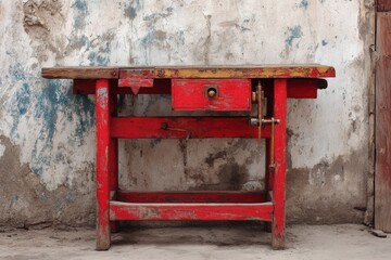 Red Workbench with Drawer and Vice