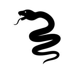 Naklejka premium black snake silhouette icon in coiled spiral with flicking tongue