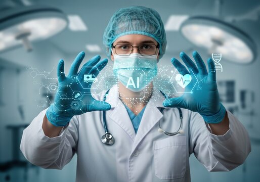 Doctor using artificial intelligence to interact with medical technology