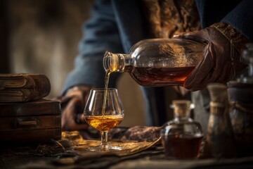 Aged Brandy Pour: Dark, Mysterious, Vintage Still Life