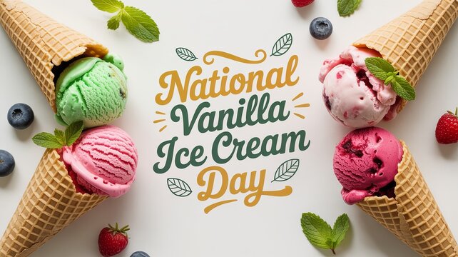 National Vanilla Ice Cream Day, Ice cream dessert bursting with fruity flavors and vanilla delight.