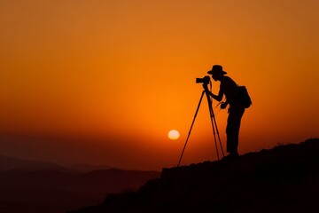 Silhouette of Photographer with Camera at Sunset