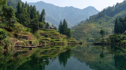 Serene Mountain Lake Reflection Landscape