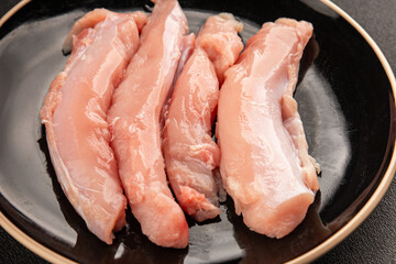 Rabbit raw meat fillet dietary fresh delicious gourmet food background on the table rustic food top view copy space keto and paleo diet