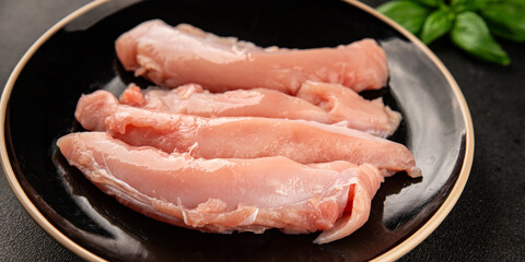 Rabbit raw meat fillet dietary fresh delicious gourmet food background on the table rustic food top view copy space keto and paleo diet