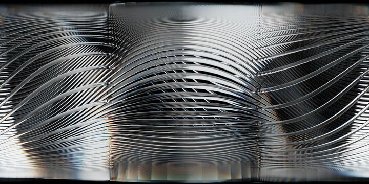 Seamless 360 HDRI featuring metallic curved lines with chrome reflections. Ideal for rendering high-tech, futuristic scenes and lighting visualizations in 3D environments.