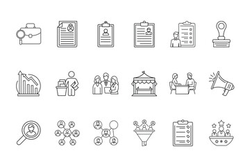 Set outline icons for employee recruitment human resources headhunting hiring