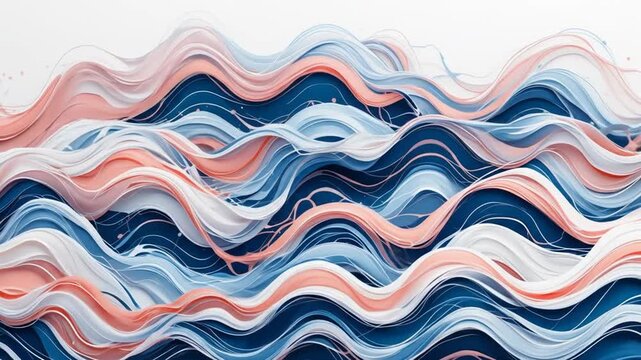 Abstract White Coral and Navy Blue Waves and Ribbons Texture Background