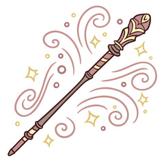 A decorative magic wand with swirling magical effects and sparkles
