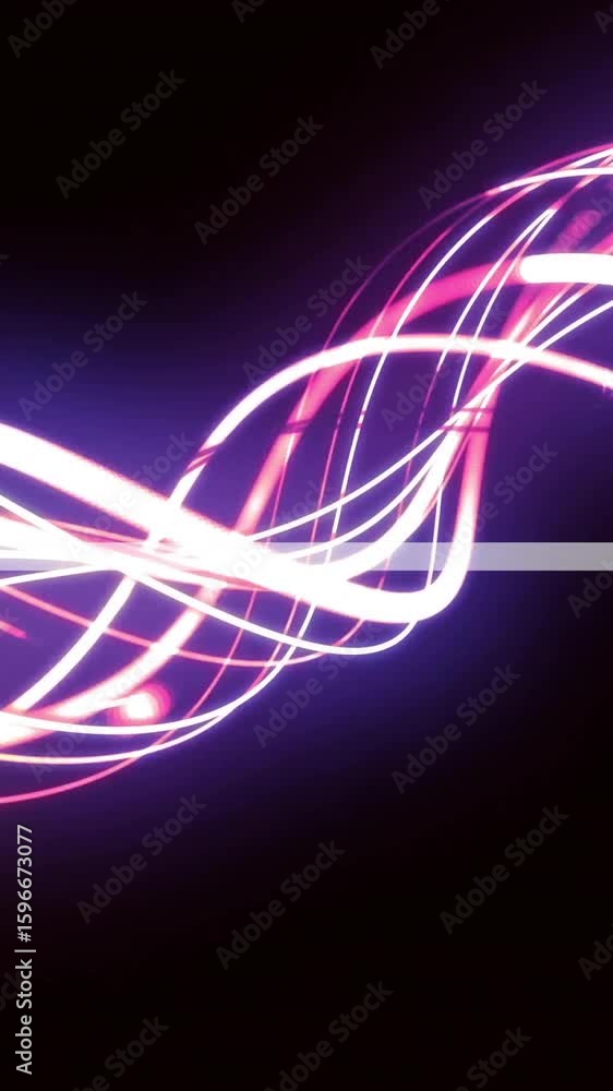 Poster animation of loading bar and neon trails on black background