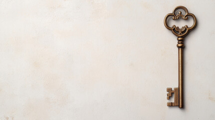 vintage key with ornate design rests on textured background, evoking sense of mystery and nostalgia