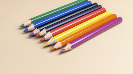 Fototapeta premium Colorful pencils arranged neatly on beige background create vibrant and artistic display, perfect for creative projects